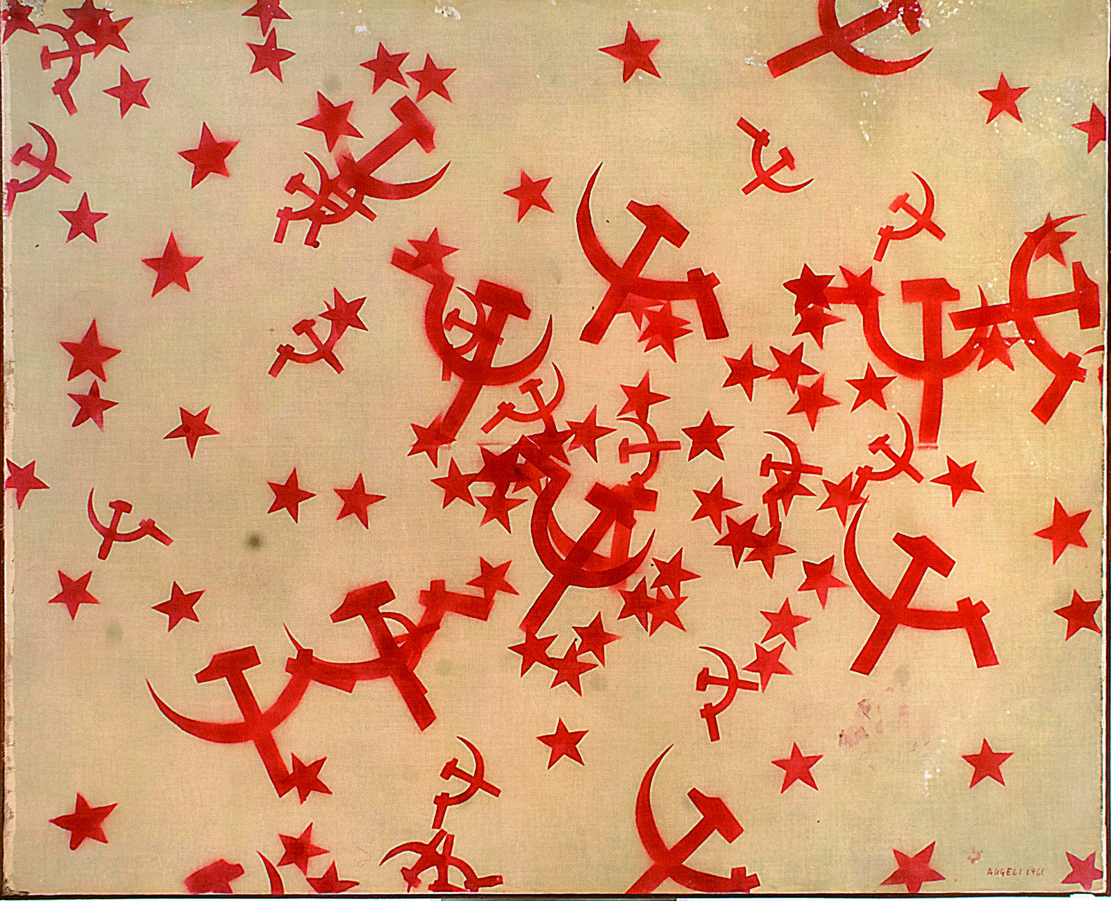 Franco Angeli (Roma 1935-1988) Stelle, 1961, tecnica mista su tela con velatino, cm 132 x 163. Collezione Valerio De Paolis. Franco Angeli, by SIAE 2018