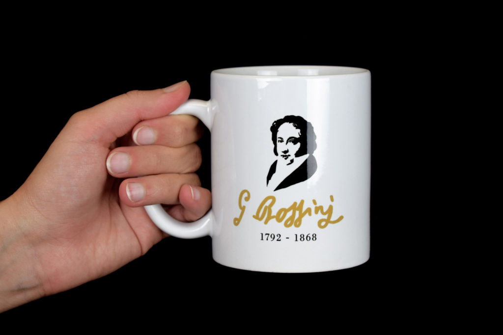 Tazza personalizzata La Scala shop per il 150° della morte di Rossini