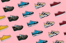 Sneakers hype su sfondo colorato rosa